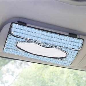 Luxury Creative Crystal Auto Tissue Paper Box Hanging Women Auto Interior Accessories - Blue