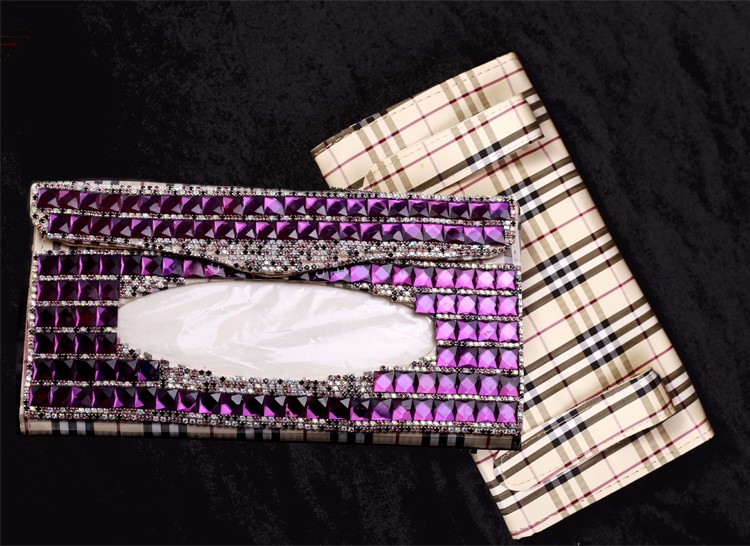 Luxury Creative Crystal Auto Tissue Paper Box Hanging Women Auto Interior Accessories - Purple