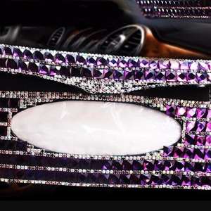 Luxury Creative Crystal Auto Tissue Paper Box Hanging Women Auto Interior Accessories - Purple