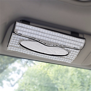 Luxury Creative Crystal Auto Tissue Paper Box Hanging Women Auto Interior Accessories - White