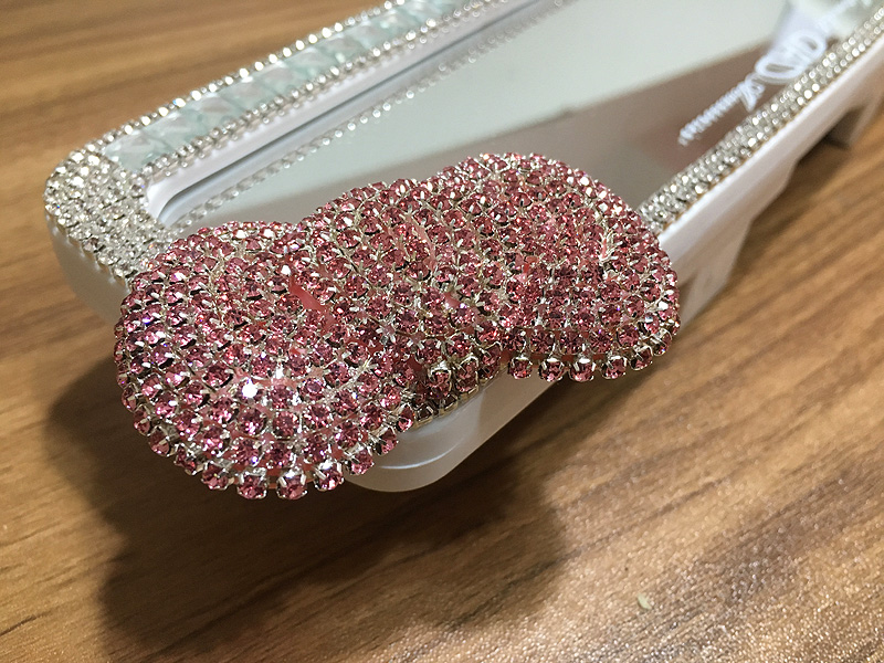 Pink Bowknot Gorgeous Bling Bling Diamonds Crystal Car Rearview Mirror Auto Brilliant Rearview Mirror - White