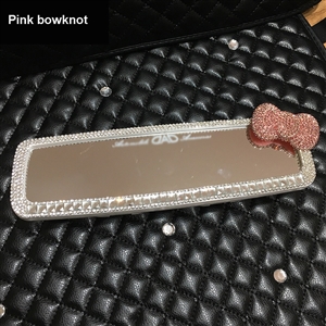 Pink Bowknot Gorgeous Bling Bling Diamonds Crystal Car Rearview Mirror Auto Brilliant Rearview Mirror - White