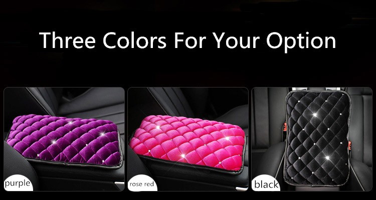 Plush Women Rhinestone Pad Armrest Cushions 1pcs Winter Warm Crystal Universal Car Armrest - Pink