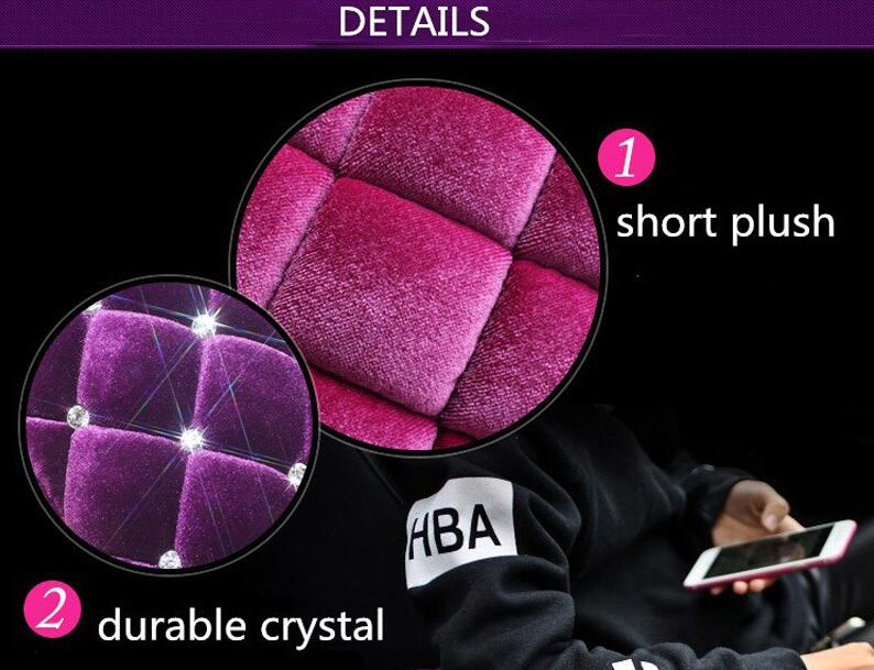 Plush Women Rhinestone Pad Armrest Cushions 1pcs Winter Warm Crystal Universal Car Armrest - Pink