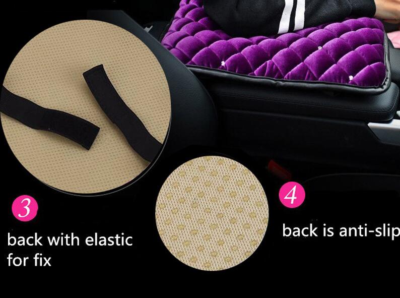 Plush Women Rhinestone Pad Armrest Cushions 1pcs Winter Warm Crystal Universal Car Armrest - Pink