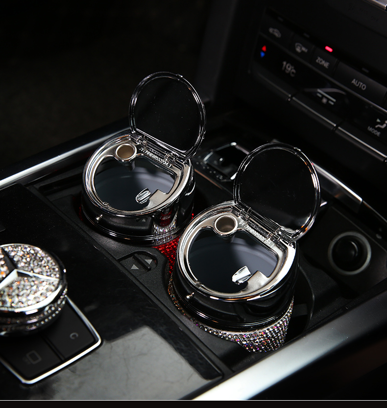 Portable Car Ashtray Crystal Bling Bling Car Ash Tray Storage Cup Holder for Girls Woman - Red