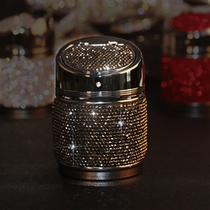 Portable Car Ashtray Crystal Bling Bling Car Ash Tray Storage Cup Holder for Girls Woman - Black