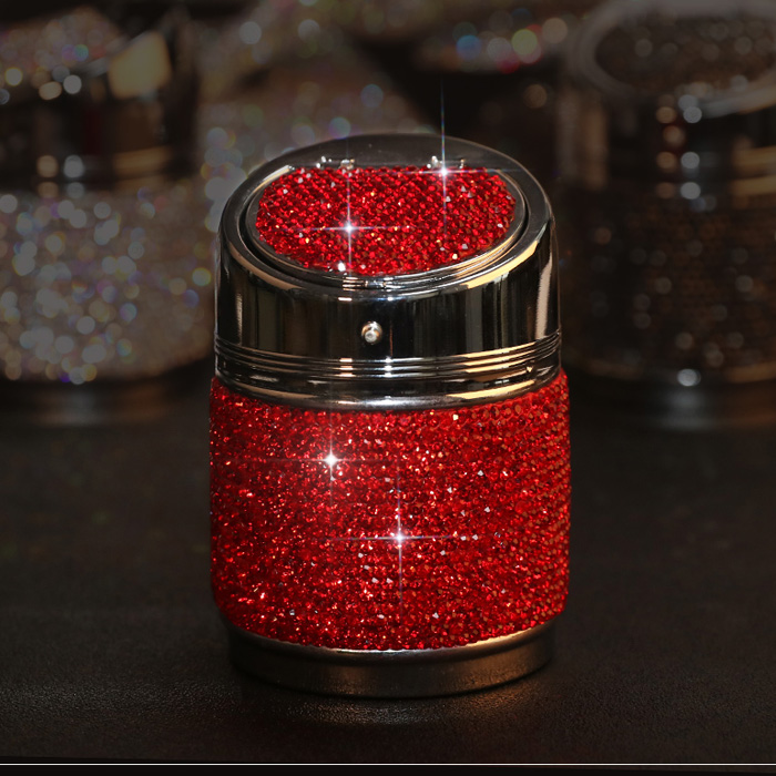 Portable Car Ashtray Crystal Bling Bling Car Ash Tray Storage Cup Holder for Girls Woman - Red