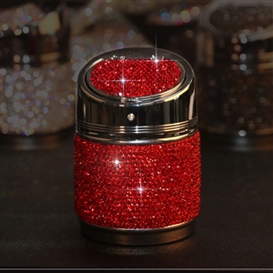 Portable Car Ashtray Crystal Bling Bling Car Ash Tray Storage Cup Holder for Girls Woman - Red