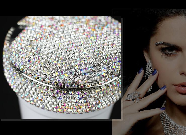 Portable Car Ashtray with Led Light Crystal Bling Bling Car Ash Tray Storage Cup Holder for Girls Woman - Silver