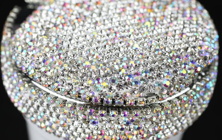 Portable Car Ashtray with Led Light Crystal Bling Bling Car Ash Tray Storage Cup Holder for Girls Woman - Silver