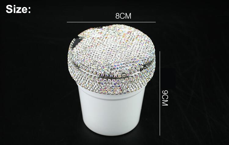 Portable Car Ashtray with Led Light Crystal Bling Bling Car Ash Tray Storage Cup Holder for Girls Woman - White