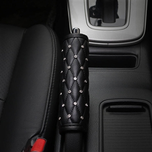 Pretty 1pcs Bling Car Handbrake Covers Leather Diamond Brake Case Auto Interior Decro - Black