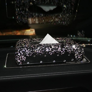 Pretty Bling Leather Auto Tissue Paper Box Holder Case Seat Back Nice Tissue Bag - Black
