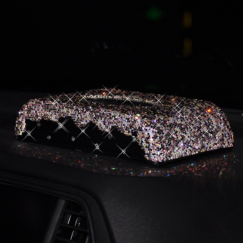 Pretty Bling Leather Auto Tissue Paper Box Holder Case Seat Back Nice Tissue Bag - Purple