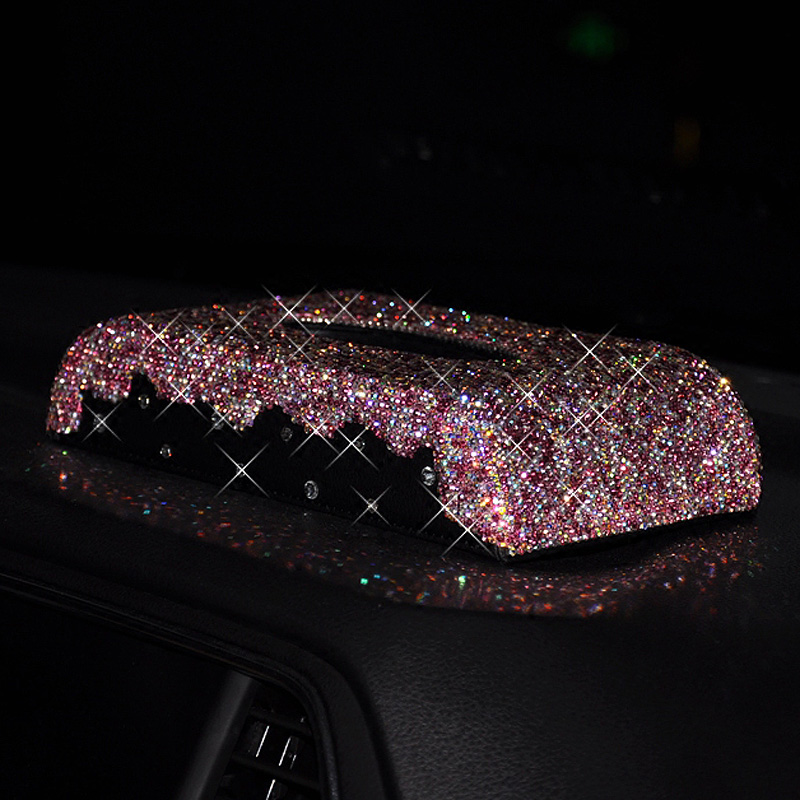 Pretty Bling Leather Auto Tissue Paper Box Holder Case Seat Back Nice Tissue Bag - Red
