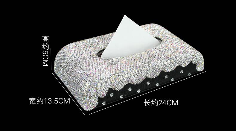 Pretty Bling Leather Auto Tissue Paper Box Holder Case Seat Back Nice Tissue Bag - White