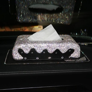Pretty Bling Leather Auto Tissue Paper Box Holder Case Seat Back Nice Tissue Bag - White