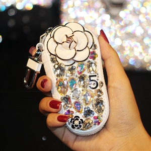 Pretty Cute Camellia Universal Bling Leather Auto Key Bags Key Chain - White