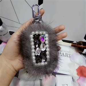 Pretty Cute Plush Universal Bling Leather Auto Key Bags Key Chain - Grey