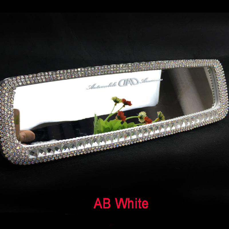 Pretty Gorgeous Bling Bling Diamonds Crystal Car Rearview Mirror Auto Brilliant Rearview Mirror - AB White