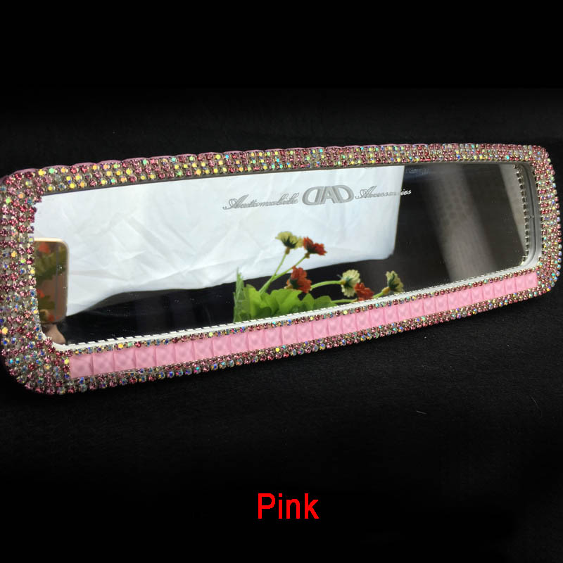 Pretty Gorgeous Bling Bling Diamonds Crystal Car Rearview Mirror Auto Brilliant Rearview Mirror - Pink