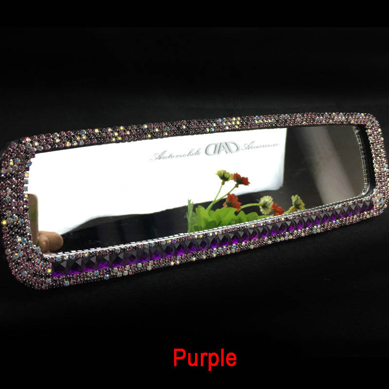 Pretty Gorgeous Bling Bling Diamonds Crystal Car Rearview Mirror Auto Brilliant Rearview Mirror - Purple