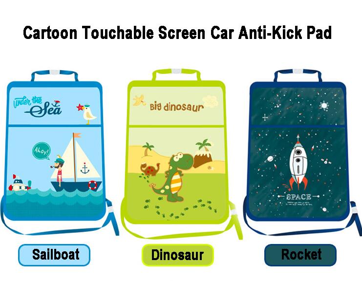 Rocket Waterproof Kids Car Anti-Kick Pad Seat Back Storage Bag Touchable Screen Organizer Protector - Green