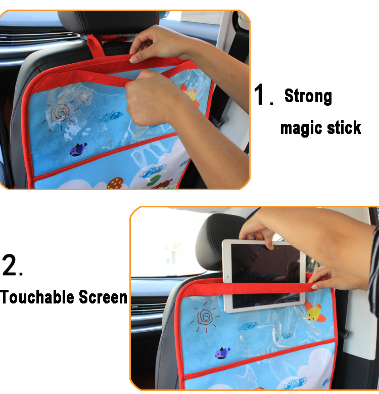 Animals Waterproof Kids Car Anti-Kick Pad Seat Back Storage Bag Touchable Screen Organizer Protector - Red