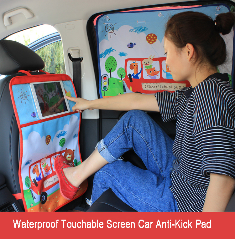 Animals Waterproof Kids Car Anti-Kick Pad Seat Back Storage Bag Touchable Screen Organizer Protector - Red