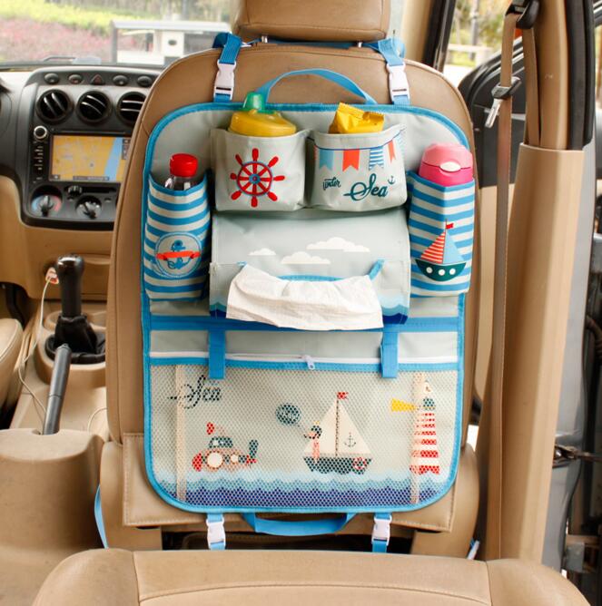 Sailing Fold Multi-function Car Seat Back Hanging Pocket Thermal Insulation Storage Bag for Kid - Blue