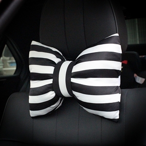 Stripe Bowknot Auto Headrest Plush Car Neck Pillow Four Seasons General for Women - Black