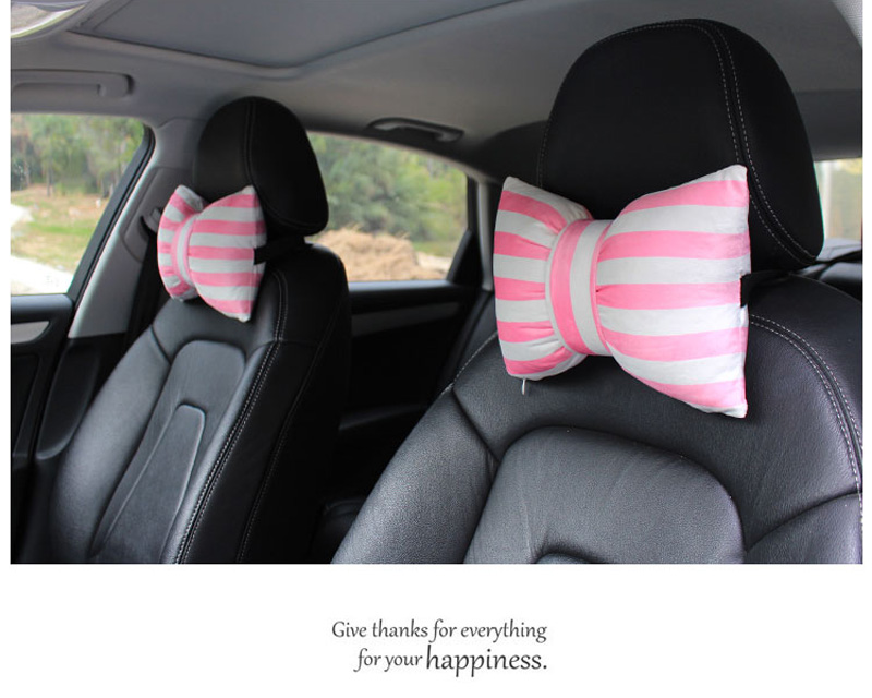 Stripe Bowknot Auto Headrest Plush Car Neck Pillow Four Seasons General for Women - Pink