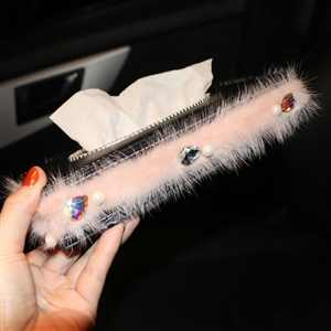 Top Grade Diamond Leather Car Tissue Paper Box Case Pink Plush Crystal For Office Home Decor - Black