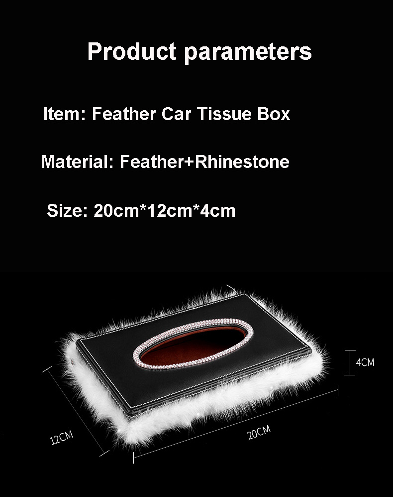 Top Grade Diamond Leather Car Tissue Paper Box Case Pink Plush Crystal For Office Home Decor - Black