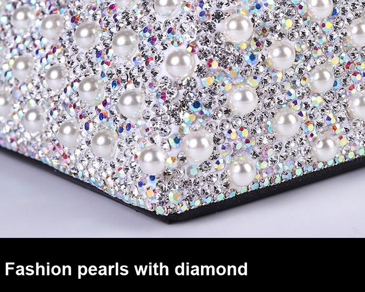 Top Grade Diamond Pearl Car Tissue Paper Box Case Creative Crystal For Office Home Decor - White