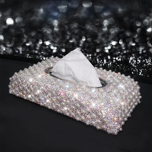 Top Grade Diamond Pearl Car Tissue Paper Box Case Creative Crystal For Office Home Decor - White