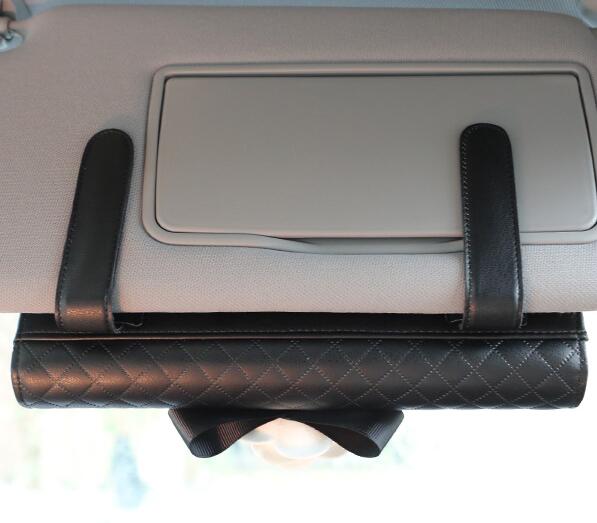 Rose Camellia Bling Leather Car Tissue Paper Box Holder Hanging Seat Back Good Tissue Bag - Black