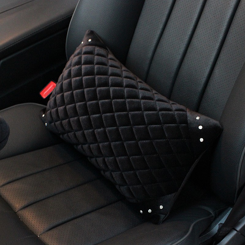 Winter Diamond Plush Car Waist Pillow Woman Universal Beautiful Cushions 1pcs - Black White