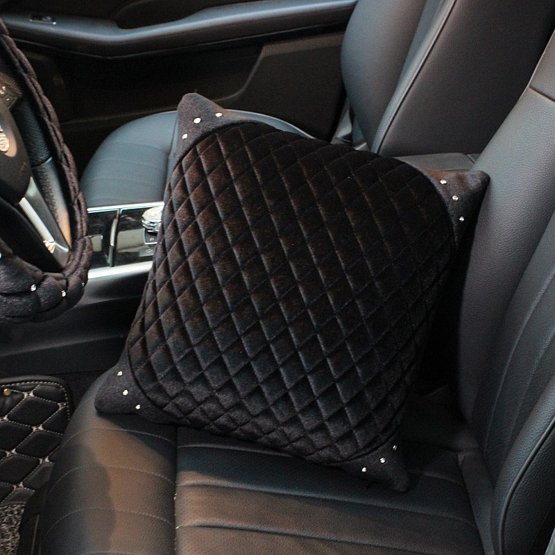 Winter Diamond Plush Car Lumbar Pillow Woman Universal Good Support 1pcs - Black White