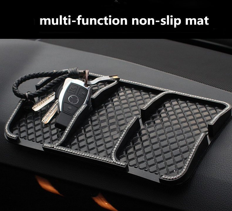 Women Bling Rhinestone Automobile Non-Slip Mat Silicone Auto Anti-Slip Pads - Black