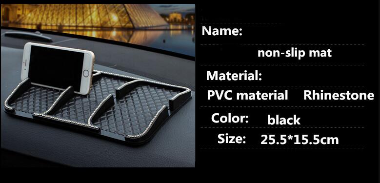 Women Bling Rhinestone Automobile Non-Slip Mat Silicone Auto Anti-Slip Pads - Black