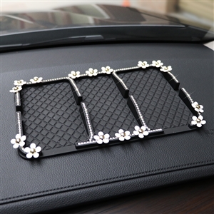 Women Daisy Rhinestone Automobile Non-Slip Mat Silicone Auto Anti-Slip Pads - Black