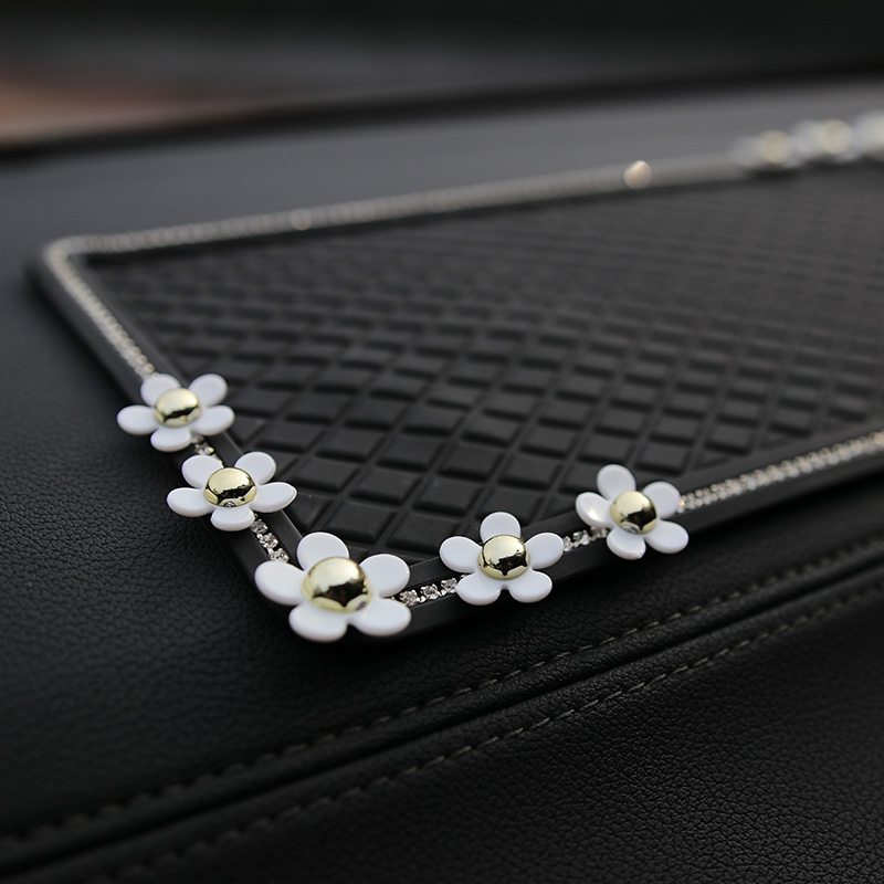 Women Daisy Rhinestone Automobile Non-Slip Mat Silicone Car Anti-Slip Pads - Black
