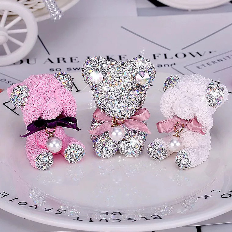 Abs Bear Beautiful Gorgeous Diamonds 1pcs Car Air-Purify Clip Auto Air Out Perfume Clip - White