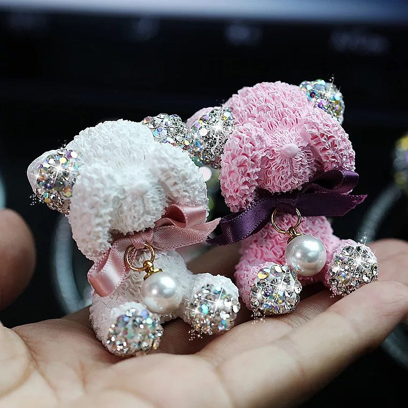 Abs Bear Beautiful Gorgeous Diamonds 1pcs Car Air-Purify Clip Auto Air Out Perfume Clip - White