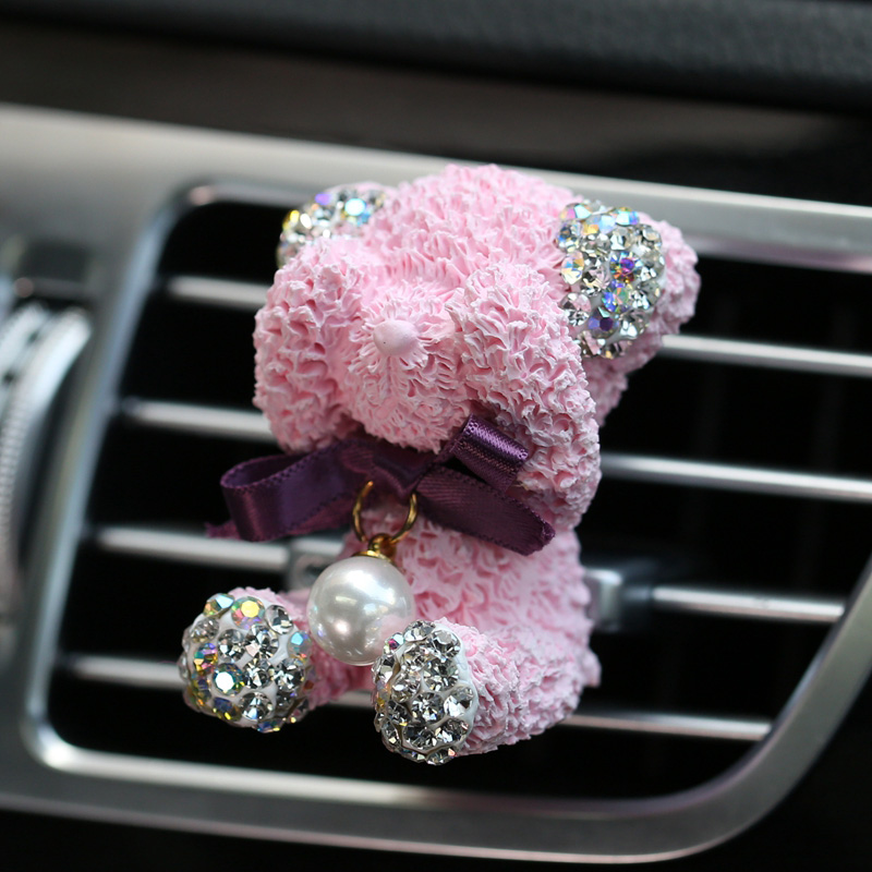 Abs Bear Beautiful Gorgeous Diamonds 1pcs Car Air-Purify Clip Auto Air Out Perfume Clip - Pink