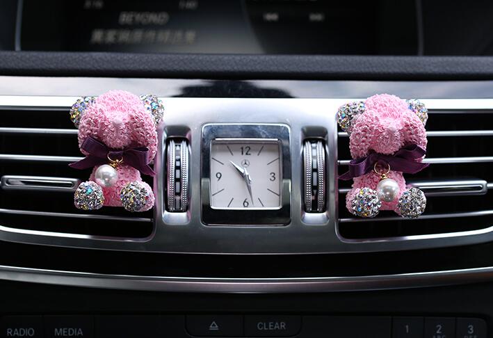 Abs Bear Beautiful Gorgeous Diamonds 1pcs Car Air-Purify Clip Auto Air Out Perfume Clip - Pink
