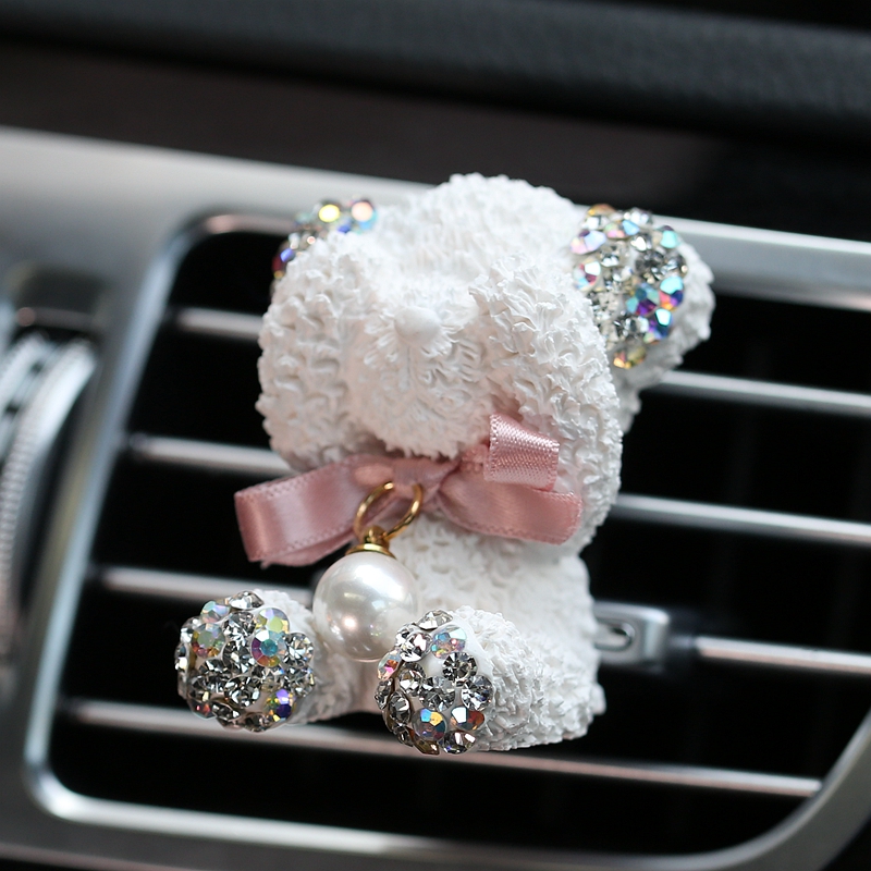 Abs Bear Beautiful Gorgeous Diamonds 1pcs Car Air-Purify Clip Auto Air Out Perfume Clip - White