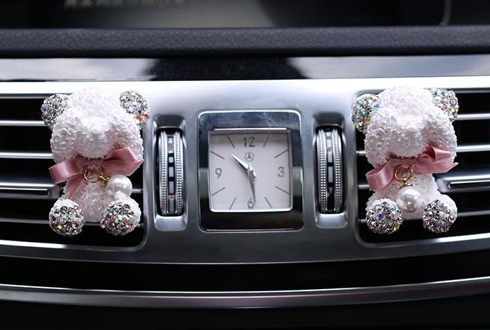 Abs Bear Beautiful Gorgeous Diamonds 1pcs Car Air-Purify Clip Auto Air Out Perfume Clip - White